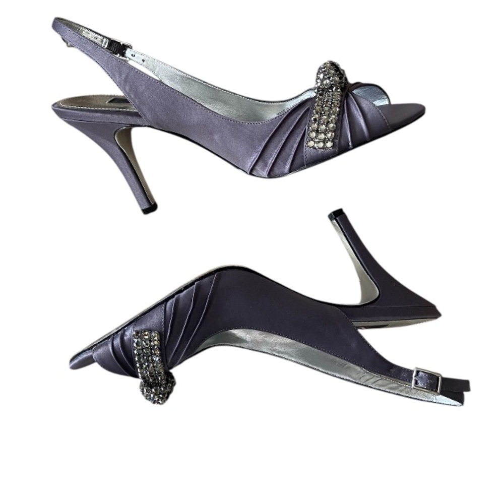 Nina Women's Gray Embellished Peep-Toe Heels Size 8 - Picture 8 of 8